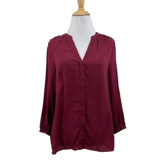 Quince Blouse Womens XS Extra Small Maroon Silk Blend Hidden Button Pintuck Back - Picture 1 of 13